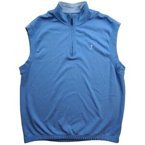 Payne Stewart Sweatshirt Golf Vest Mens XL Blue Sleeveless 1/4 Zip Mock Pullover